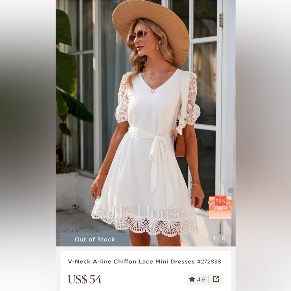 White chiffon mini dress from JJs House (rehearsal/shower/bachelorette) NEW